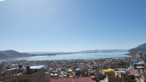Panoramic view to the Titicaca Lake and Puno city 360 grados